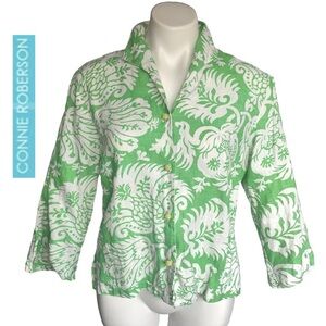 Connie Roberson Floral Linen Jacket Lime White